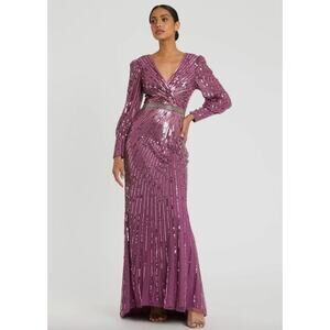 MAC DUGGAL Dress Size 12 Evening Gown Sequin NEW Raspberry Pink Wrap Over